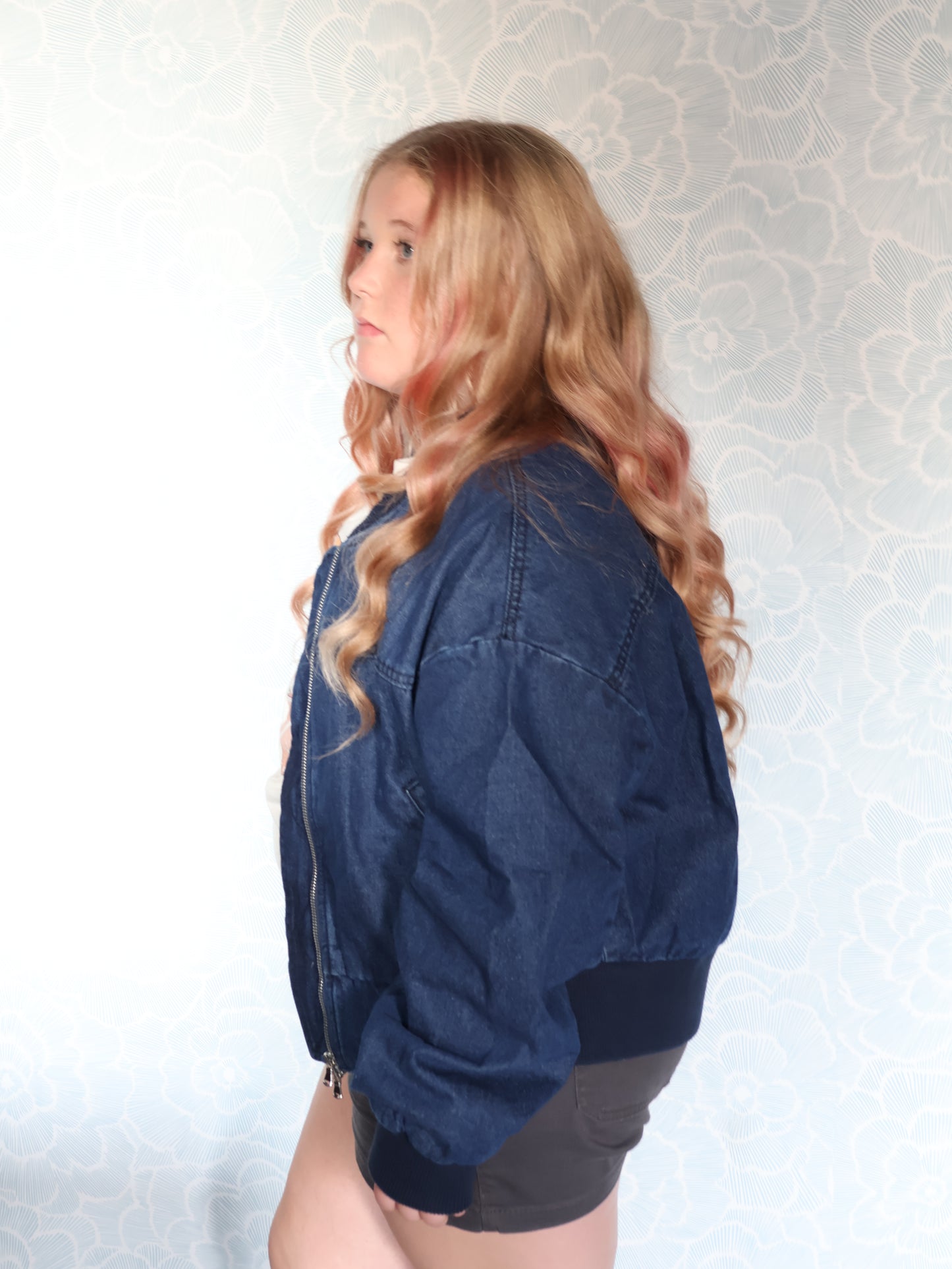 Denim baseball bomber jacket