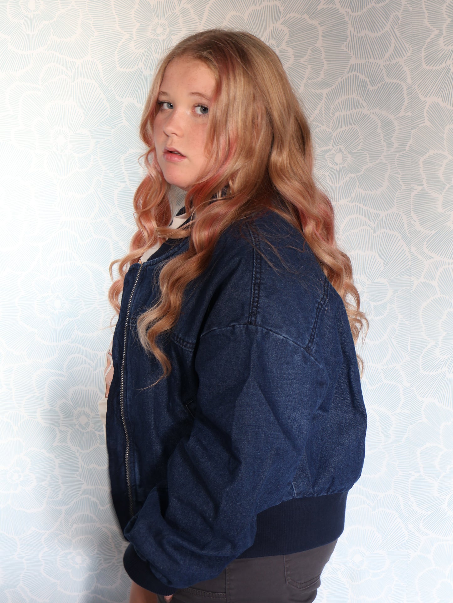 Denim baseball bomber jacket