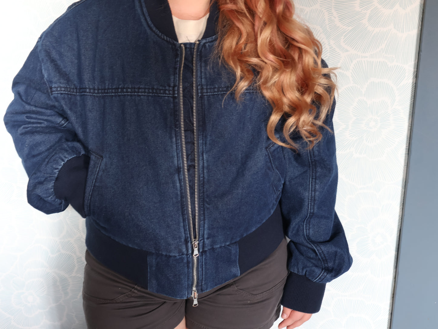 Denim baseball bomber jacket